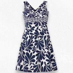 Boden Dress Navy White Floral Cotton Fit Flare Sleeveless Dress Size 10 WH182